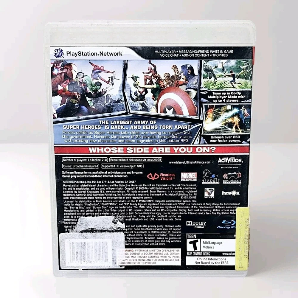 PS3 Marvel: Ultimate Alliance 2 (PlayStation 3, 2009)Tested No Scratches On Disk